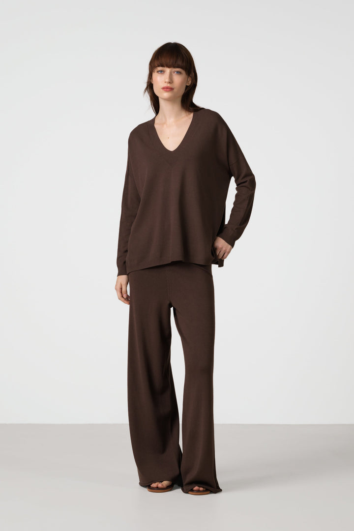 Kaia Elastic Waist Pants | Chocolate Brown | Fine Knit