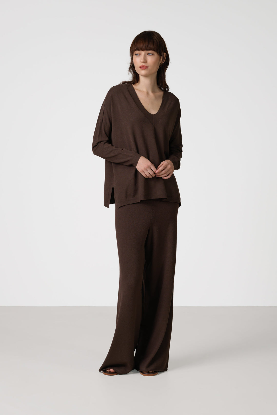 Kaia Elastic Waist Pants | Chocolate Brown | Fine Knit